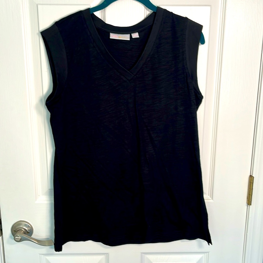 BELLE by Kim gravel NWOT mixed media slub and ribbed V-neck top size medium